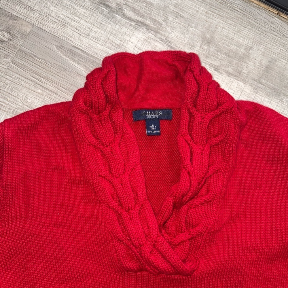 Chaps women’s Vibrant Red Cowl Neck Sweater size L 100%cotton - Picture 5 of 11